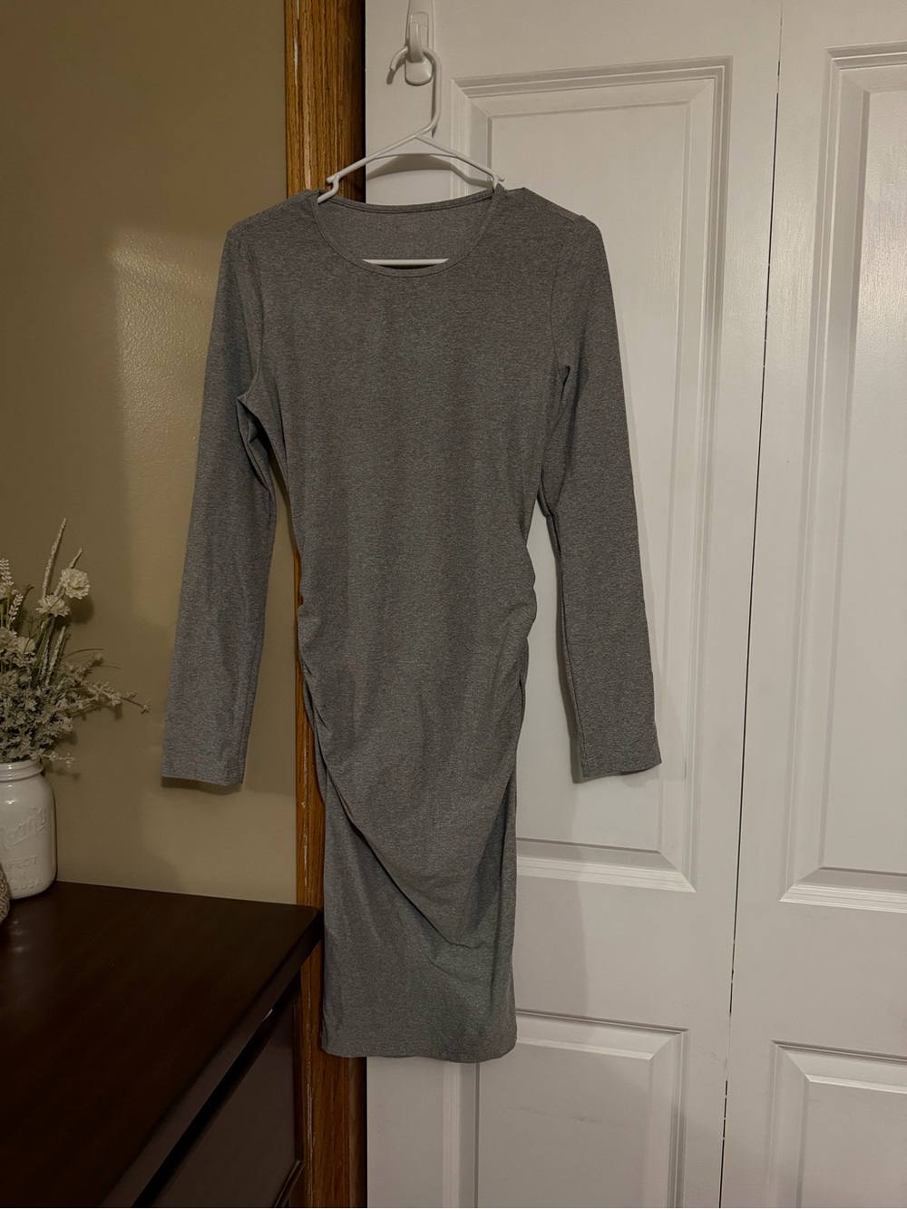 Amazon Gray Long-Sleeve Ruched Midi Dress